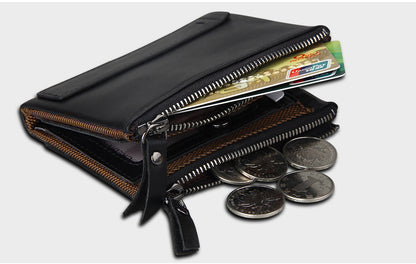 Crazy Horse Cowhide Men's Wallet RFID Anti-theft Brush Cowhide Short Men's Ticket Clip Wallet Double Zipper Coin Purse