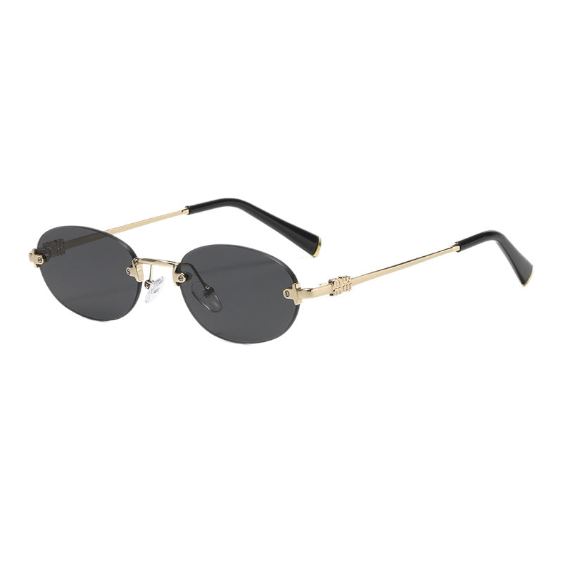2026 New Oval Rimless Sunglasses European and American Retro Sunglasses Trendy Concave Shape Fashion Street Style Sunglasses