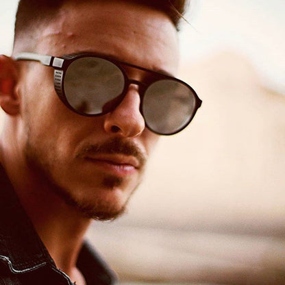 European and American Fashion Trend New Double-Beam Sunglasses Steampunk Sunglasses Round Retro Sunglasses 97040