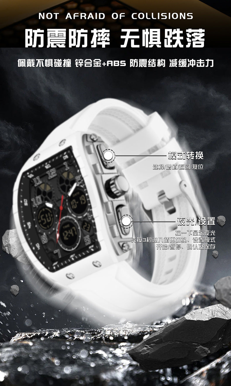 Ofns Fashion Watch Sports Waterproof Watch Barrel-Shaped Multi-Function Luminous Dual-Time Student Digital Watch