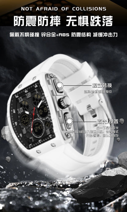 Ofns Fashion Watch Sports Waterproof Watch Barrel-Shaped Multi-Function Luminous Dual-Time Student Digital Watch