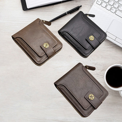 Foreign trade men's wallet short card bag one retro horizontal zipper men's wallet factory wholesale wallet