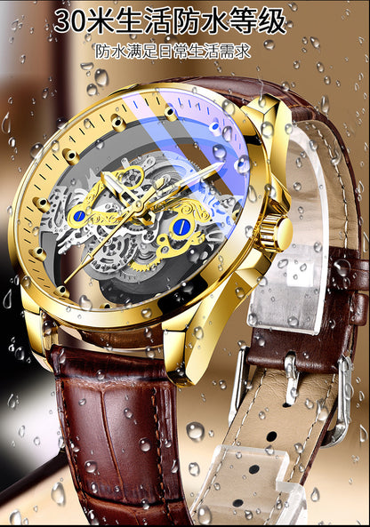 Cross-Border Dropshipping New Double-Sided Hollow Fully Automatic Movement Non-Mechanical Watch Tourbillon Watch Men's Waterproof