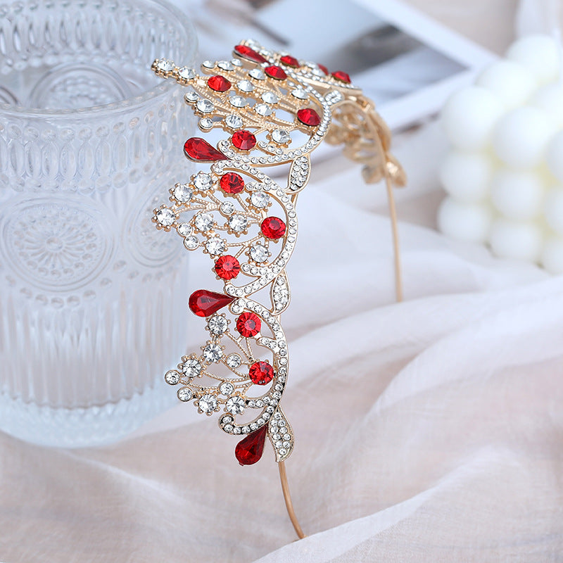 Super Fairy New Princess Sweet Bridal Crown Red Tiara Crystal Toast Clothing Hair Accessories 18Th Birthday Gift