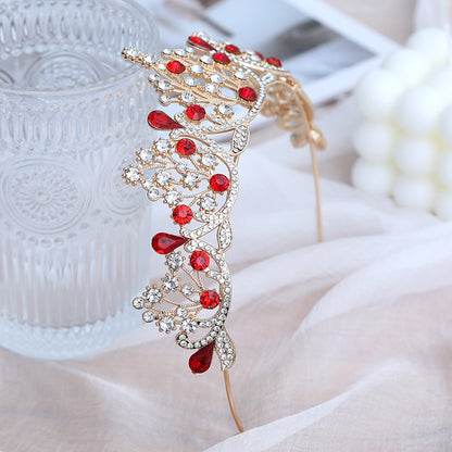 Super Fairy New Princess Sweet Bridal Crown Red Tiara Crystal Toast Clothing Hair Accessories 18Th Birthday Gift