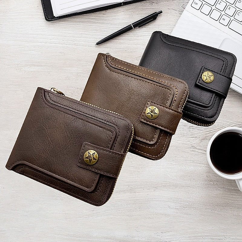 Foreign trade men's wallet short card bag one retro horizontal zipper men's wallet factory wholesale wallet