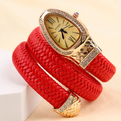 New Cross-Border Snake-Shaped Watch, Fashionable and Creative Personalized Quartz Watch for Women, Diamond-Encrusted Leather Strap Bracelet, Fashionable Watch