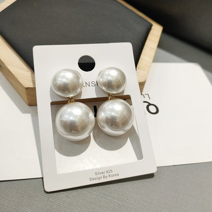 South Korea Dongdaemun Spring New exaggerated retro big pearl stud earrings cold style elegant female silver needle earrings wholesale