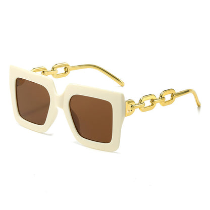 New Cross-Border Chain Anti-Uv Sunglasses European and American Fashion Square Frame Women's High-End Sun Light Luxury Style Square