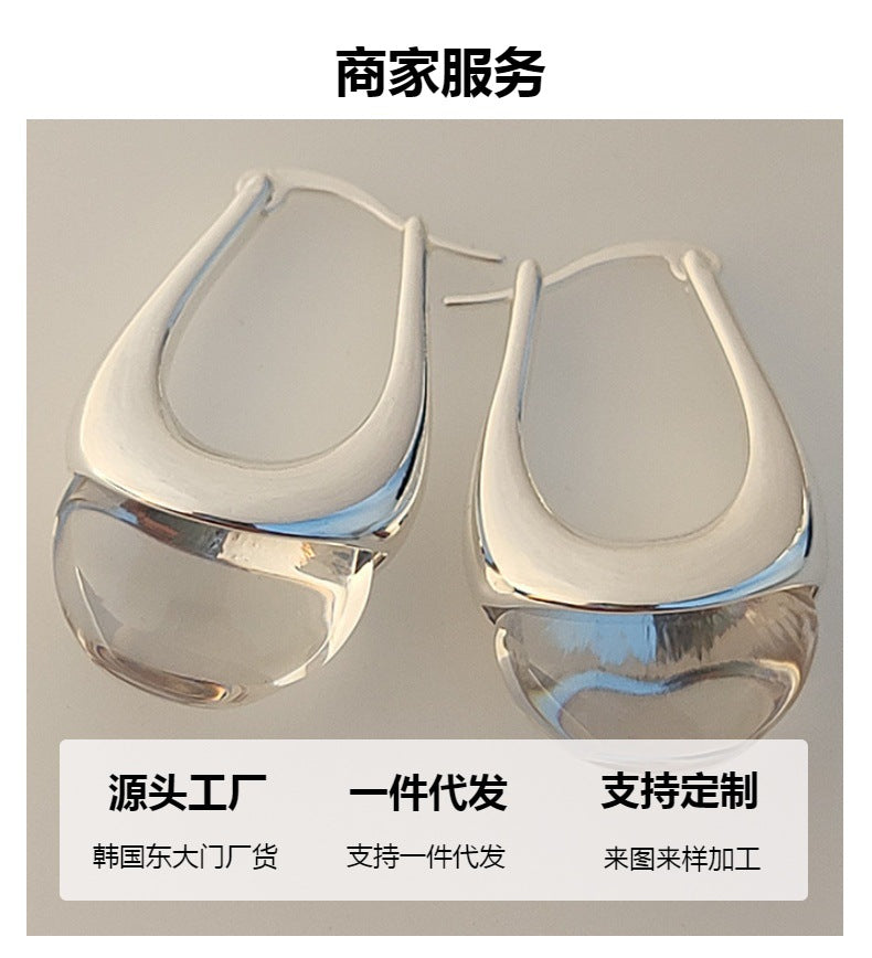 Simple New Trim Qiao Huan European and American Blogger Same Style Glaze Water Drops High-end Commuter Bag Earrings Earrings for Women
