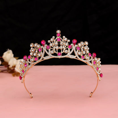 Super Fairy New Princess Sweet Bridal Crown Red Tiara Crystal Toast Clothing Hair Accessories 18Th Birthday Gift