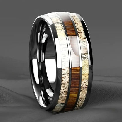 European and American Cross-Border Best-Selling Stainless Steel Rings, Meteorite Inlaid Gold Foil Men's Light Luxury Fashion Personalized Rings Wholesale
