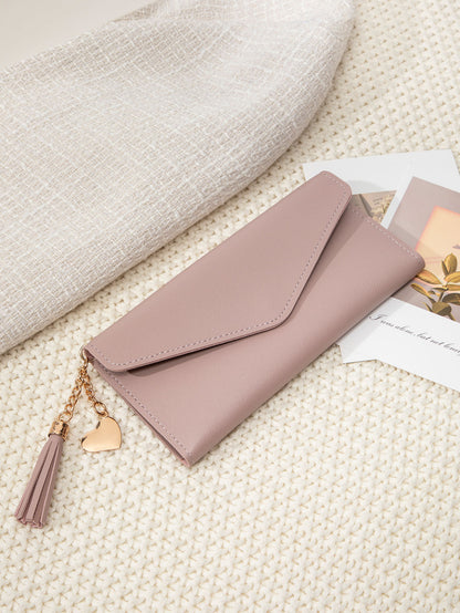 Korean Style Simple Three-fold Women's Long Wallet Fashionable Tassel Pendant Clutch Small Group Portable Multi-functional Coin Purse