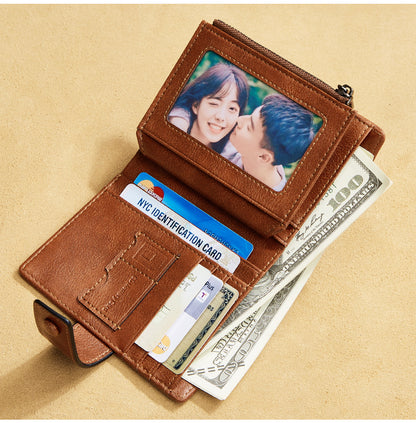 Men's wallet wholesale leather zipper short retro wallet RFID anti-theft foreign trade leather wallet manufacturers processing