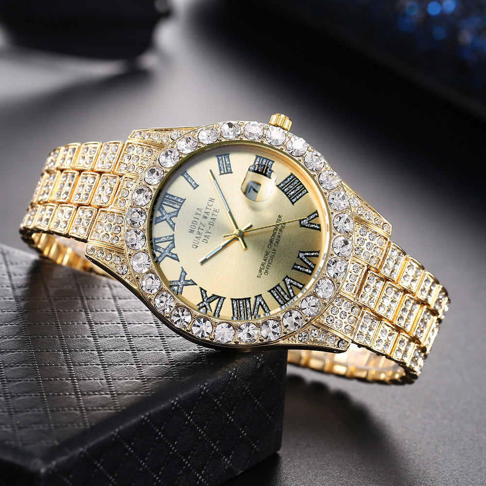 Tiktok Hot-Selling Fashion Casual Men's Watch Full Diamond Watch Men's Factory Price Direct Sale Complete Colors