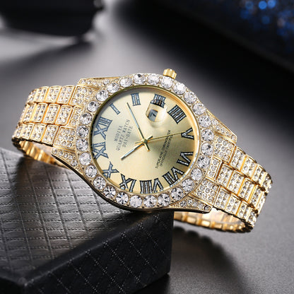 Tiktok Hot-Selling Fashion Casual Men's Watch Full Diamond Watch Men's Factory Price Direct Sale Complete Colors