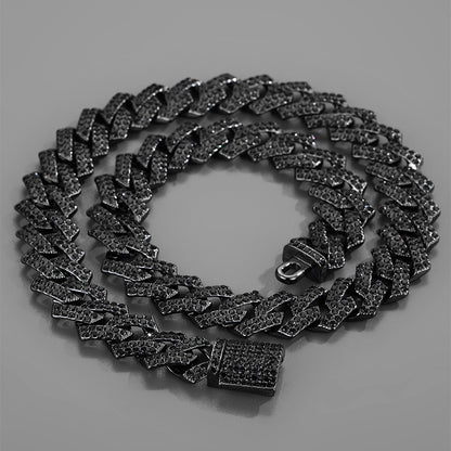 Xindi European and American Popular Men's Necklace 15mm Exaggerated Diamond Geometric Trendy Hip-Hop Jewelry Large Gold Chain Necklace