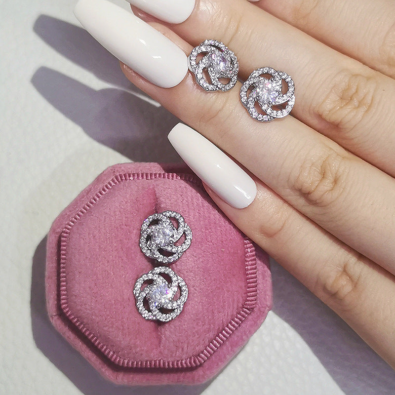 Earrings 18k European and American Women's Temperament Day South Korea Rose Zircon Simple Joker European and American Sweet Jewelry 6153