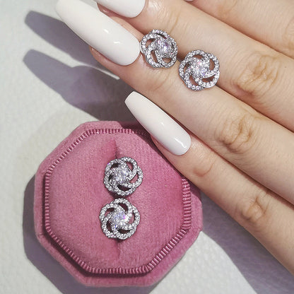 Earrings 18k European and American Women's Temperament Day South Korea Rose Zircon Simple Joker European and American Sweet Jewelry 6153