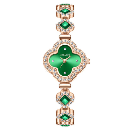 Live Hot Hot Hot Fashion Four-leaf Clover Bracelet Quartz Watch Emerald Women's Watch Women's Watch Factory Wholesale
