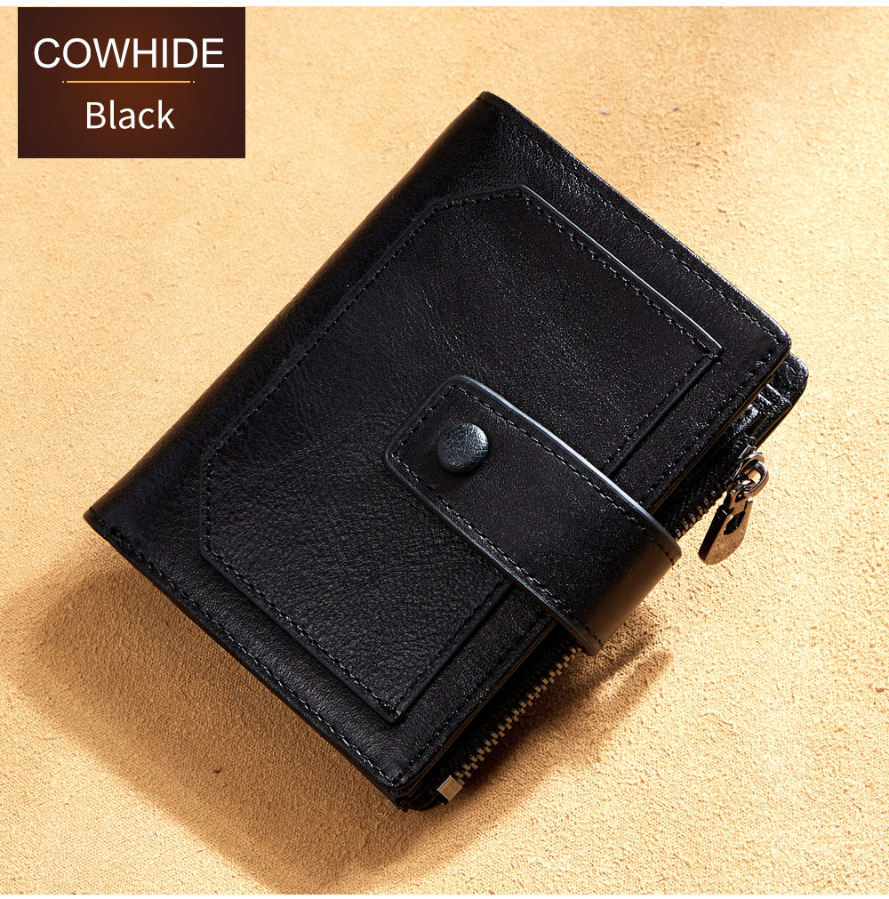 Men's wallet wholesale leather zipper short retro wallet RFID anti-theft foreign trade leather wallet manufacturers processing