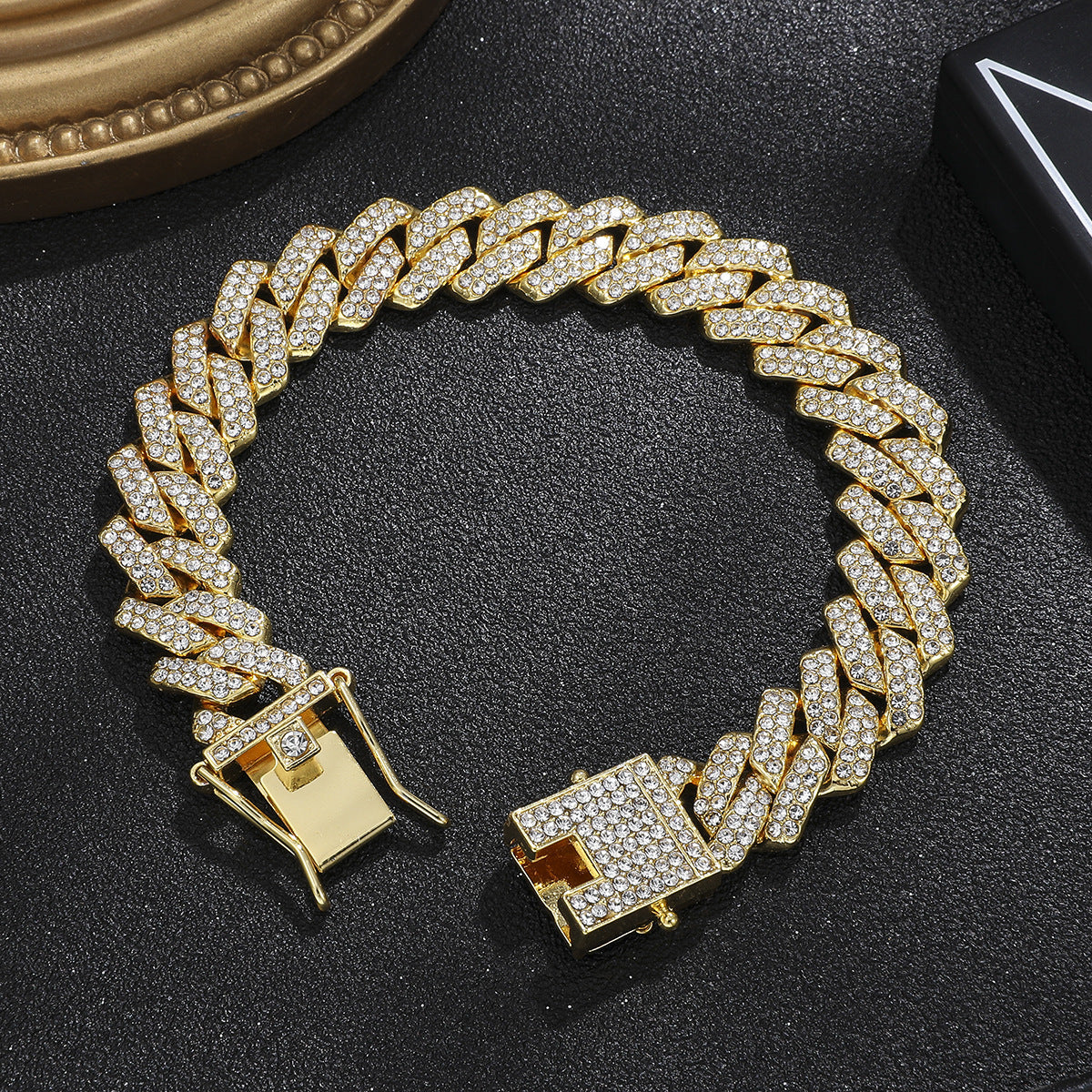 [Bross-Border Hot Item] 16-Piece Set of Various Diamond-Encrusted Watches, Diamond-Shaped Cuban Bracelets and Necklaces, Three-Piece Set