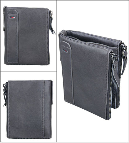 Crazy Horse Cowhide Men's Wallet RFID Anti-theft Brush Cowhide Short Men's Ticket Clip Wallet Double Zipper Coin Purse