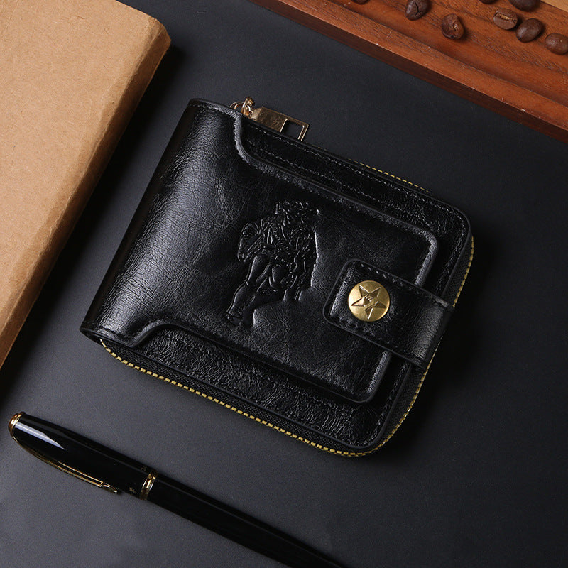 Cross-border Men's Wallet Short Vintage Fashion Zipper Bag Multi-card Wallet Large Capacity Business Card Bag Carry-on