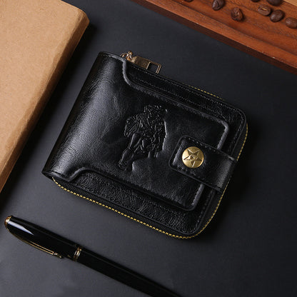 Cross-border Men's Wallet Short Vintage Fashion Zipper Bag Multi-card Wallet Large Capacity Business Card Bag Carry-on