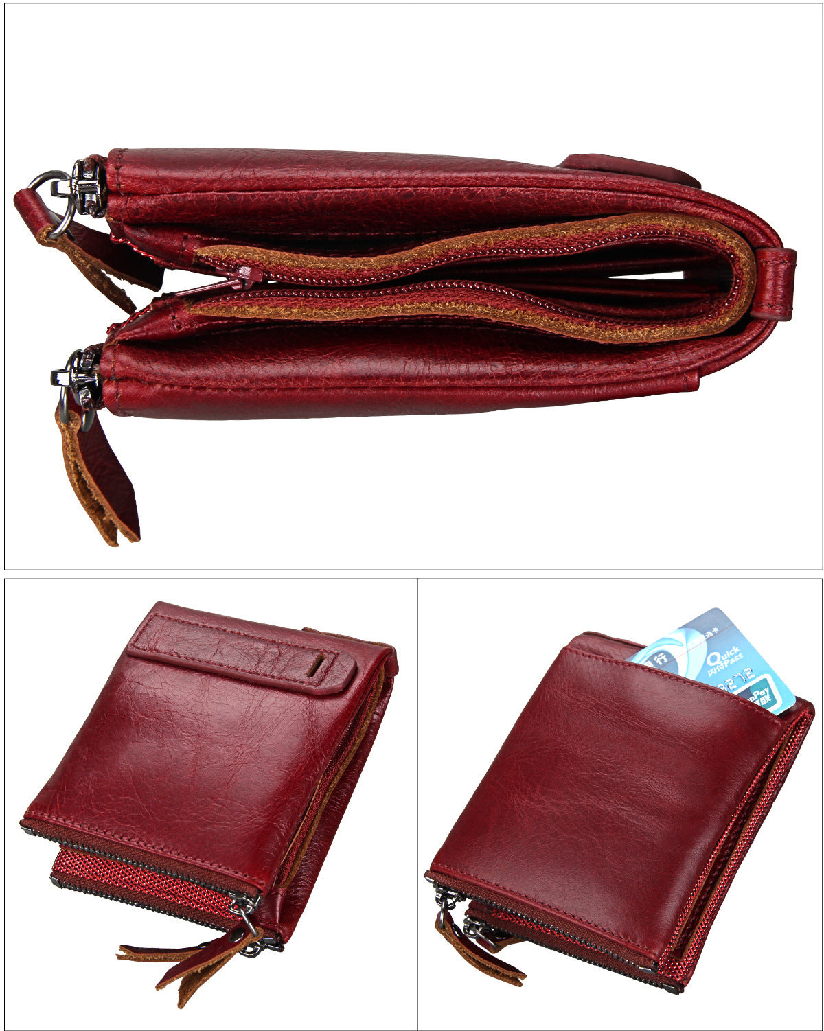 Crazy Horse Cowhide Men's Wallet RFID Anti-theft Brush Cowhide Short Men's Ticket Clip Wallet Double Zipper Coin Purse