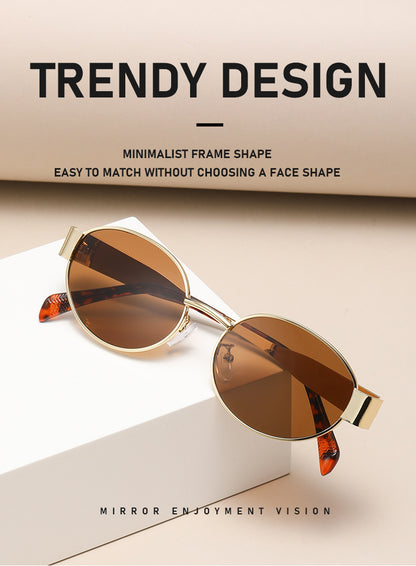 New Metal Oval Sunscreen Sunglasses Cross-Mirror European and American Ins Xiaohongshu Same Style Sunglasses Amazon Hot Selling