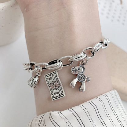 Six-pointed Star Old 925 Sterling Silver Bracelet Women's Autumn and Winter 2025 New Ins Niche Design Cold Style Couple Bracelet