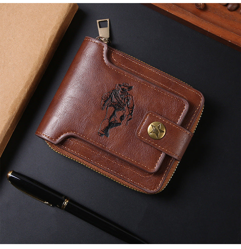 Cross-border Men's Wallet Short Vintage Fashion Zipper Bag Multi-card Wallet Large Capacity Business Card Bag Carry-on