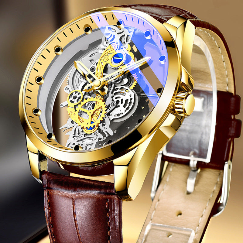 Cross-Border Dropshipping New Double-Sided Hollow Fully Automatic Movement Non-Mechanical Watch Tourbillon Watch Men's Waterproof