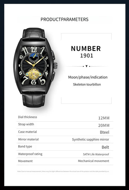 Barrel Type Fully Automatic Wheel Hollow Mechanical Watch Men's Business Simple Fashion Multifunctional Watch Wholesale