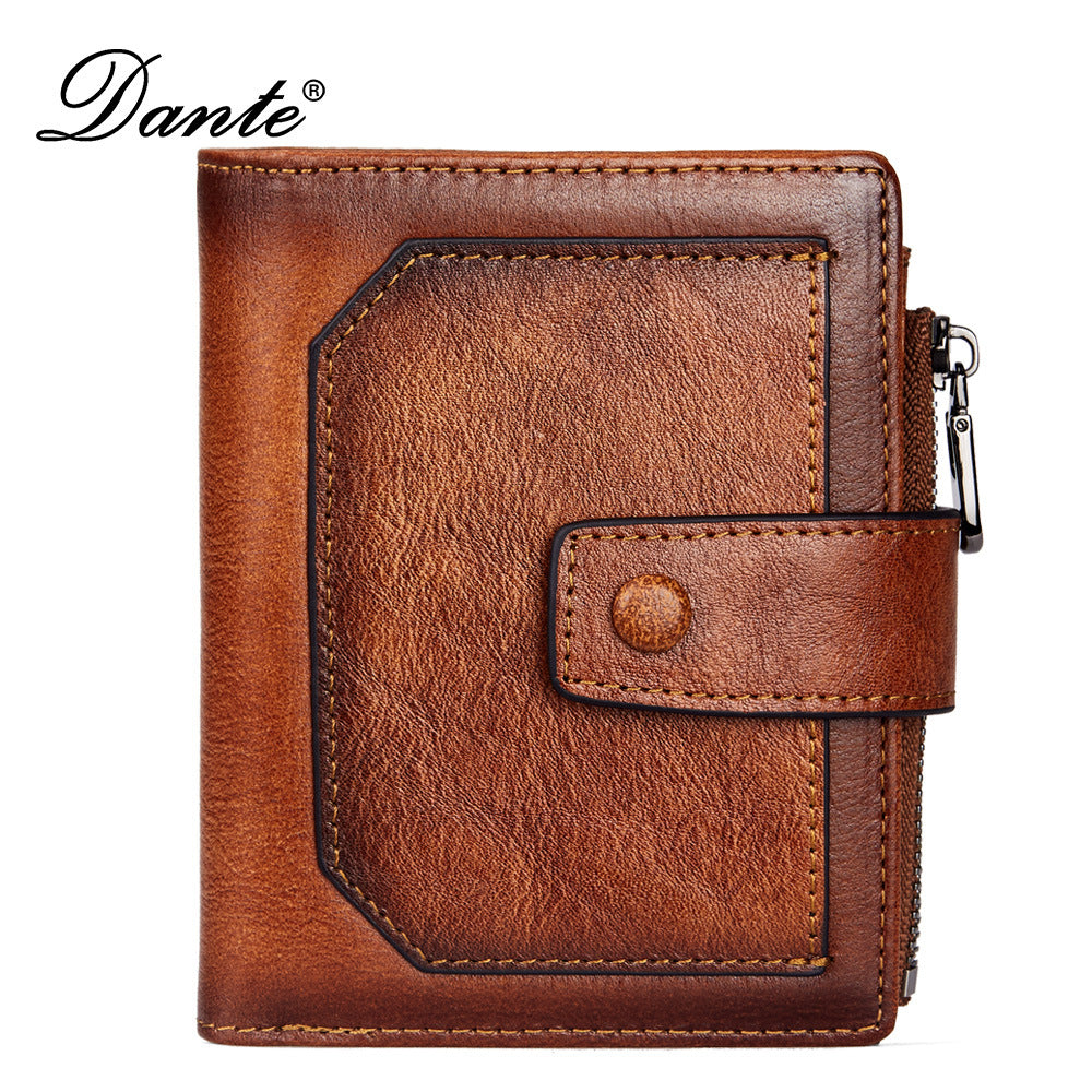 Men's wallet wholesale leather zipper short retro wallet RFID anti-theft foreign trade leather wallet manufacturers processing