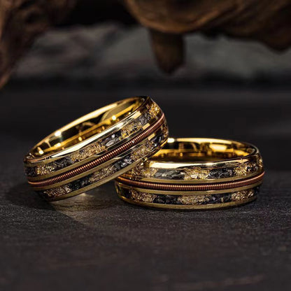 European and American Cross-Border Best-Selling Stainless Steel Rings, Meteorite Inlaid Gold Foil Men's Light Luxury Fashion Personalized Rings Wholesale