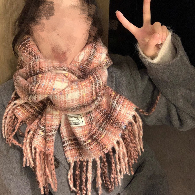2025 New Korean Style Gypsophila Plaid Scarf Women's Autumn and Winter Student Couple Shawl Versatile Warm Scarf Wholesale