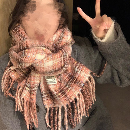 2025 New Korean Style Gypsophila Plaid Scarf Women's Autumn and Winter Student Couple Shawl Versatile Warm Scarf Wholesale