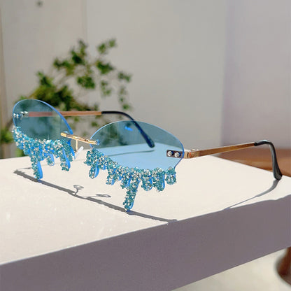 Cross-border New European and American Borderless Diamond-encrusted Angel Tears Sunglasses Spice Girls Street Shooting Cool Personality Funny Sunglasses