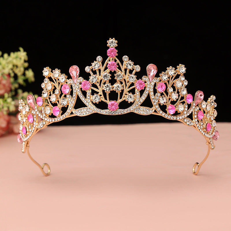 Super Fairy New Princess Sweet Bridal Crown Red Tiara Crystal Toast Clothing Hair Accessories 18Th Birthday Gift