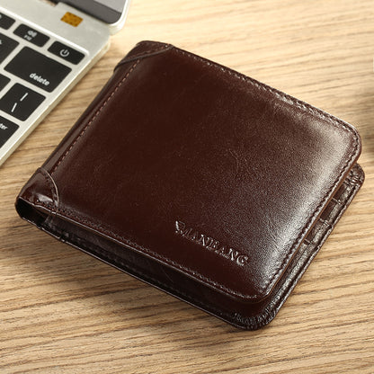 Cross-Border Dropshipping Manbang Men's Wallet Horizontal First-Layer Cowhide Wallet Classic Short 70% off Rifd Anti-Theft Brush