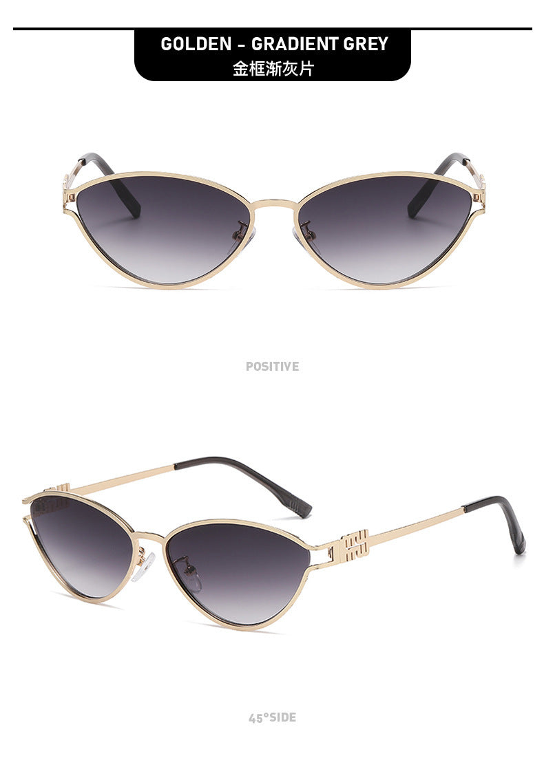 Fashionable Metal Cat-Eye Sunglasses European and American Trendy Women's Sunglasses Light Luxury High-End Anti-Uv Sunglasses for Men