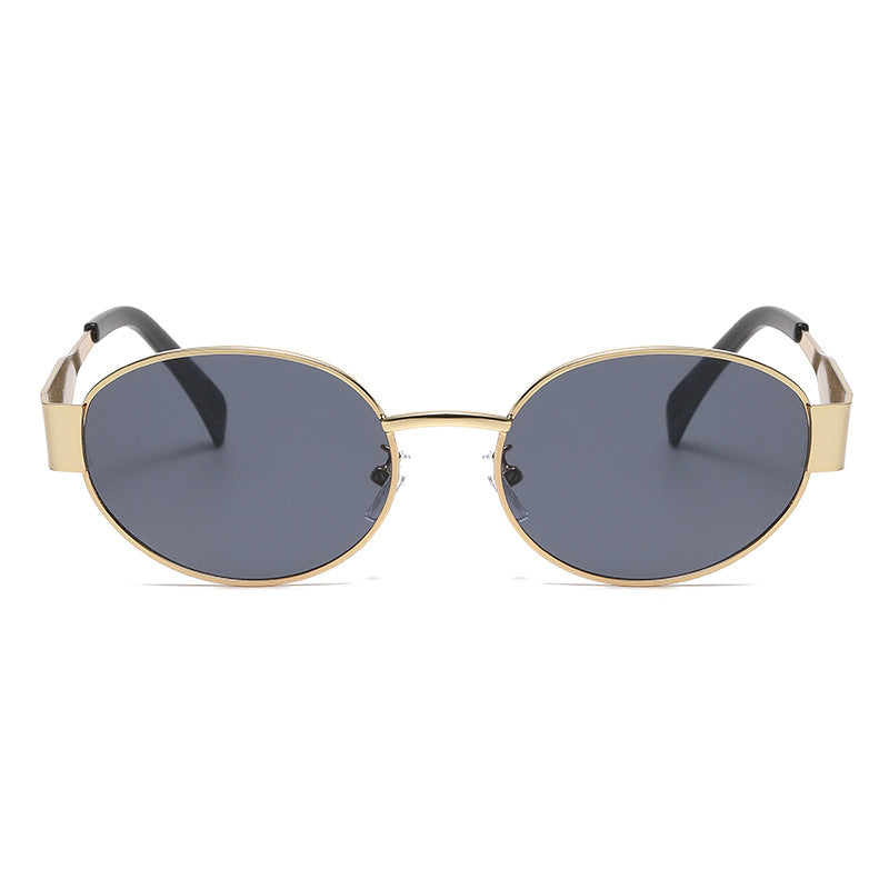New Metal Oval Sunscreen Sunglasses Cross-Mirror European and American Ins Xiaohongshu Same Style Sunglasses Amazon Hot Selling