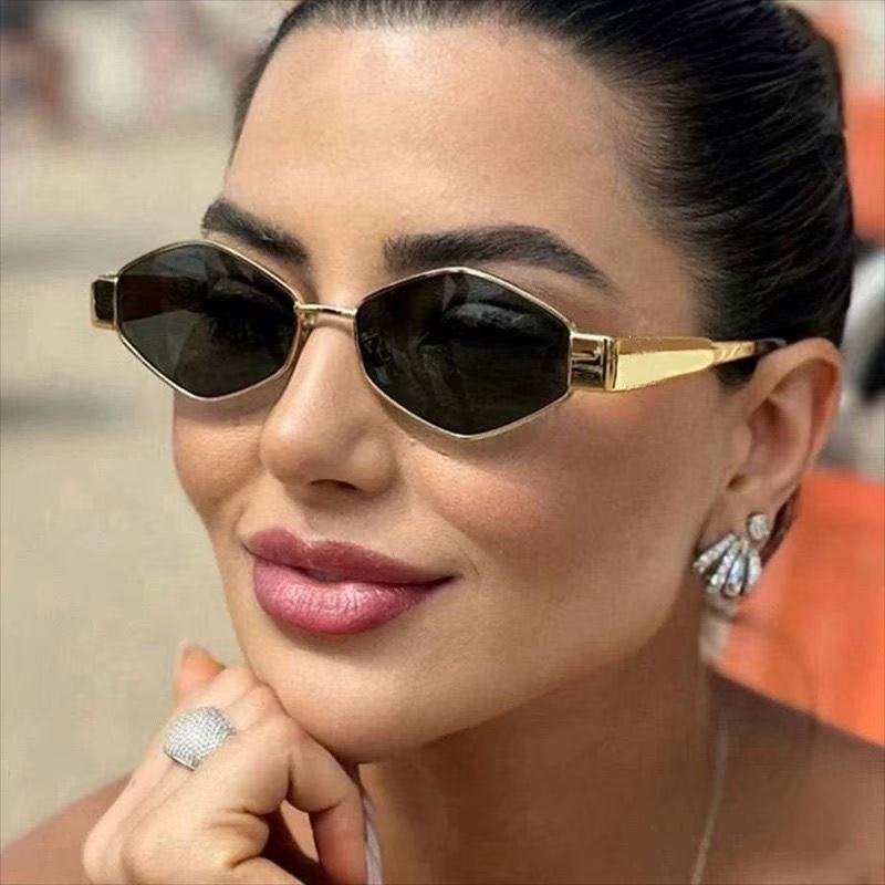Metal Frame Arc de Triomphe Sunglasses Women's High-end Sense Small Frame Polygon European and American Style Cat Eye Small Face Funny
