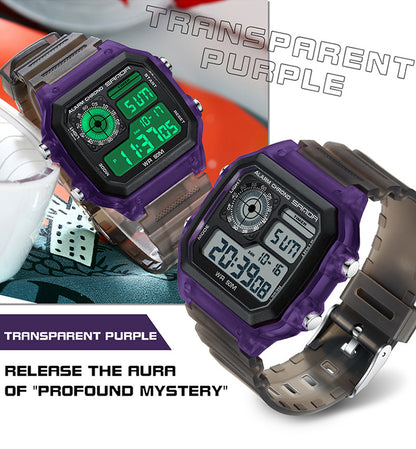 Sanda Hot-selling Square Watch Luminous Waterproof Alarm Student Watch Simple Korean Transparent Sports Electronic Watch