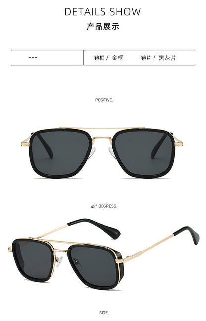 21 Amazon's New Popular European and American Punk Men's Sunglasses Pilot Square Frame Cross-Border Sunglasses Wholesale