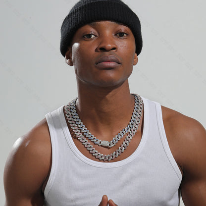 Xindi European and American Popular Men's Necklace 15mm Exaggerated Diamond Geometric Trendy Hip-Hop Jewelry Large Gold Chain Necklace