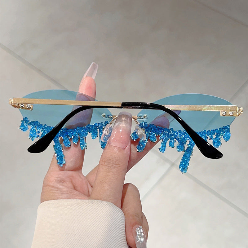 Cross-border New European and American Borderless Diamond-encrusted Angel Tears Sunglasses Spice Girls Street Shooting Cool Personality Funny Sunglasses