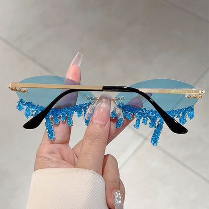 Cross-border New European and American Borderless Diamond-encrusted Angel Tears Sunglasses Spice Girls Street Shooting Cool Personality Funny Sunglasses